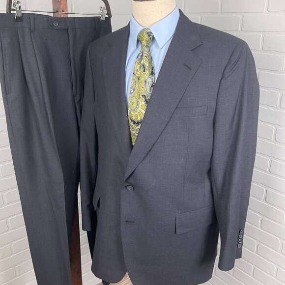 Jos A Bank Suit Men 42/34Wx31L Gray Prince Edward Plaid Wool Classic Career 2pc‎ - Picture 1 of 16